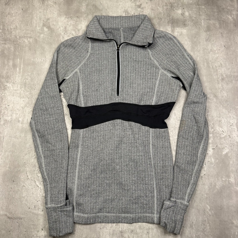 Lululemon Run Full Tilt Jacket Ghost Herringbone Long Sleeve Pullover Size 6